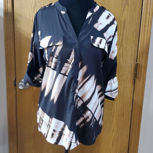 Calvin Klein lightweight convertible sleeve camp shirt rose pink and black